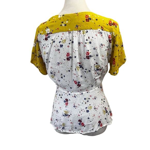 Anthropologie Meadow Rue Floral Wrap Blouse US Size 6 | Flutter Sleeve | Peplum - Picture 3 of 9
